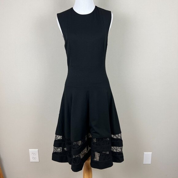 Jason‎ Wu Midi Dress 6 Black Fit & Flare Lace Trim A-Line Cocktail Sleeveless - Picture 1 of 12